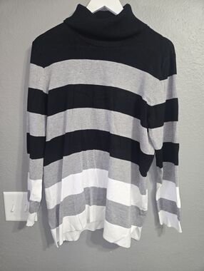 Calvin Klein Black Grey White Striped Turtleneck Size Large